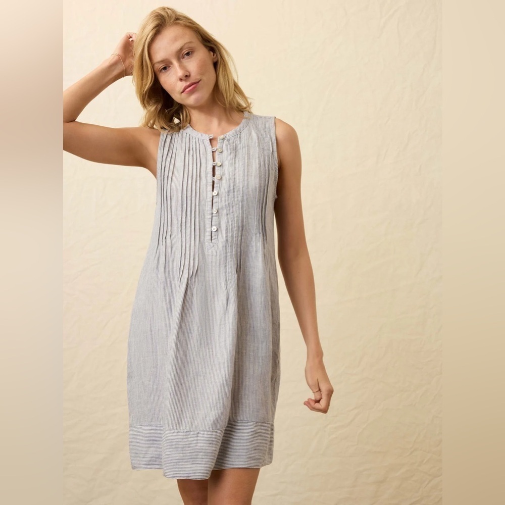 Faherty Isha Blue Mini Stripe Linen Dress (Small)
